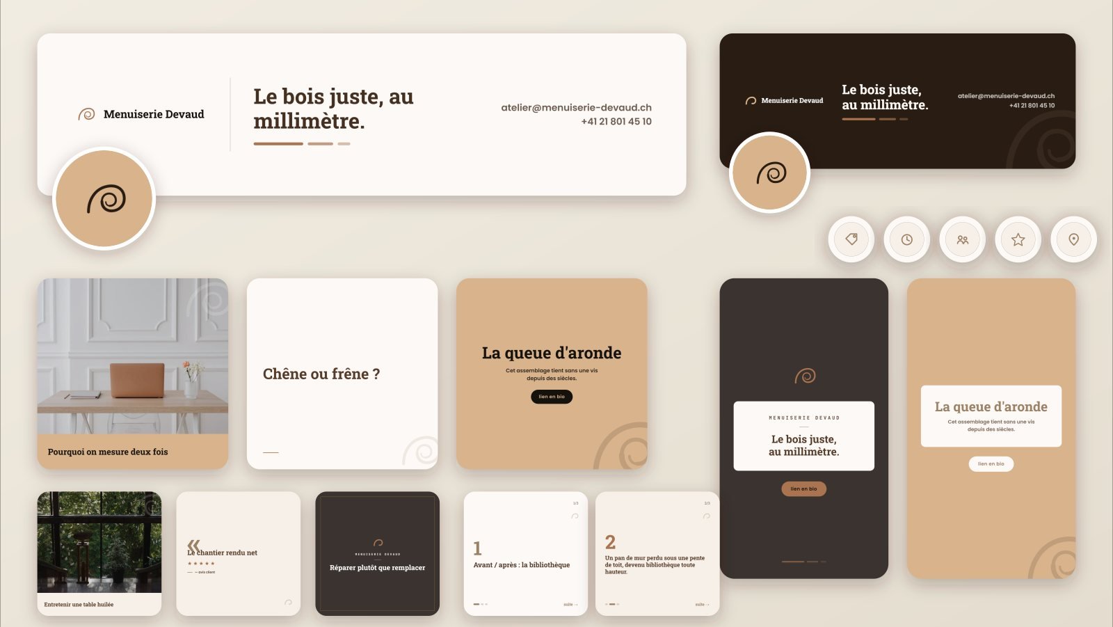Kit réseaux : bannières LinkedIn et Facebook, avatars, stories à la une, publications, stories et carrousel